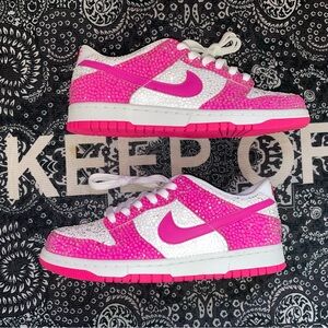 Pink and White Fully Rhinestoned Nike Dunks